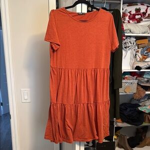 Casual Orange Tiered Dress